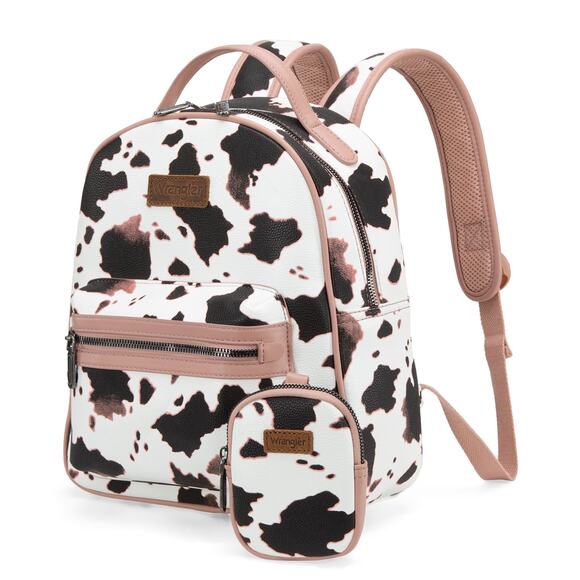 Wrangler Cow Print Backpack With Coin Pouch - Pink *NEW in Package* - Picture 2 of 6